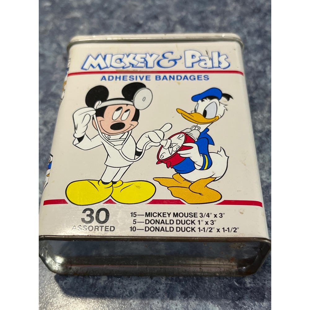Vintage Disney Mickey & Pals Adhesive Bandages Tin Mickey Mouse Donald Duck USA